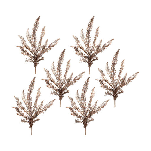 Melrose International Icy Winter Fern Spray, Set of 6, Brown/White - 84328DS