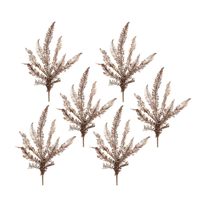 Melrose International Icy Winter Fern Spray, Set of 6, Brown/White - 84328DS