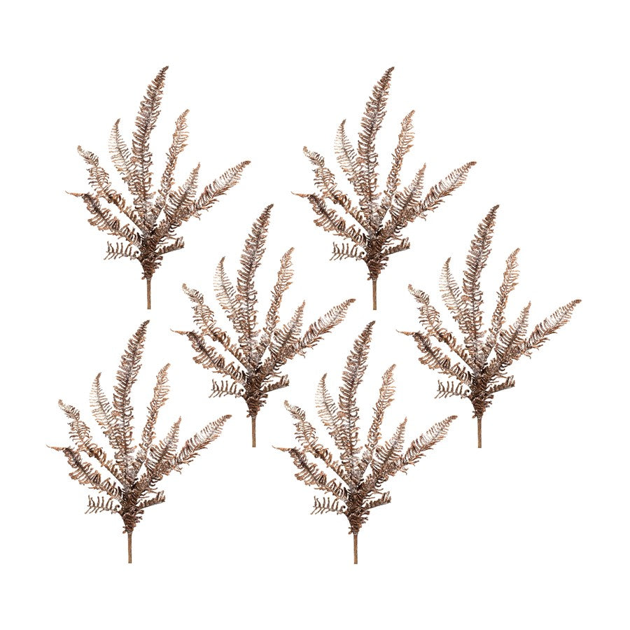 Melrose International Icy Winter Fern Spray, Set of 6, Brown/White - 84328DS