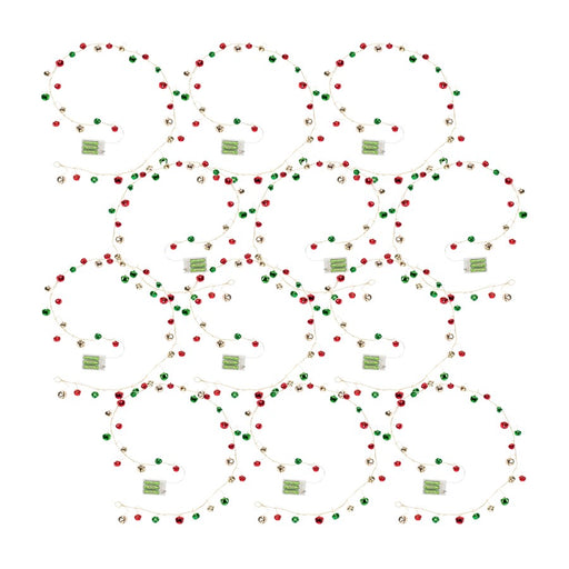 Melrose LED Lighted Sleigh Bell String Garland, Set of 12, Red/Gold - 84333DS