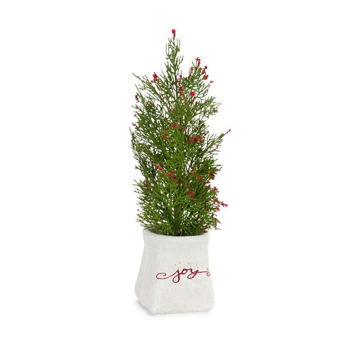 Melrose Mini Pine Tree/Berries, Ceramic Pot, Set of 2, Green/White/Red