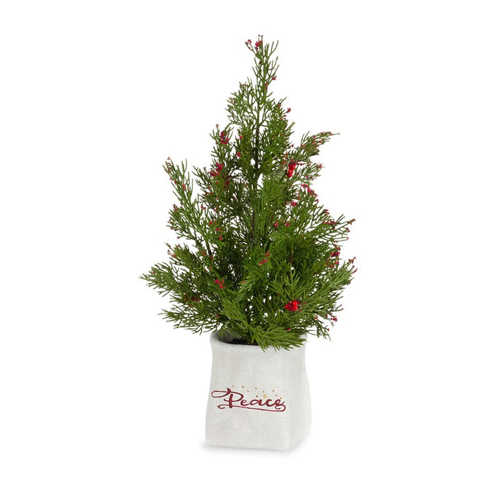 Melrose Mini Pine Tree/Berries, Ceramic Pot, Set of 2, Green/White/Red