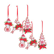 Melrose Nordic Snowflake Character Tree Ornament/Pine Bow Accent, Set - 84390DS