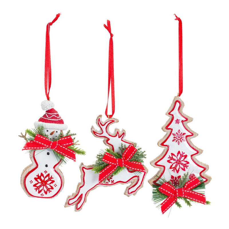 Melrose Nordic Snowflake Character Tree Ornament/Pine Bow Accent, Set
