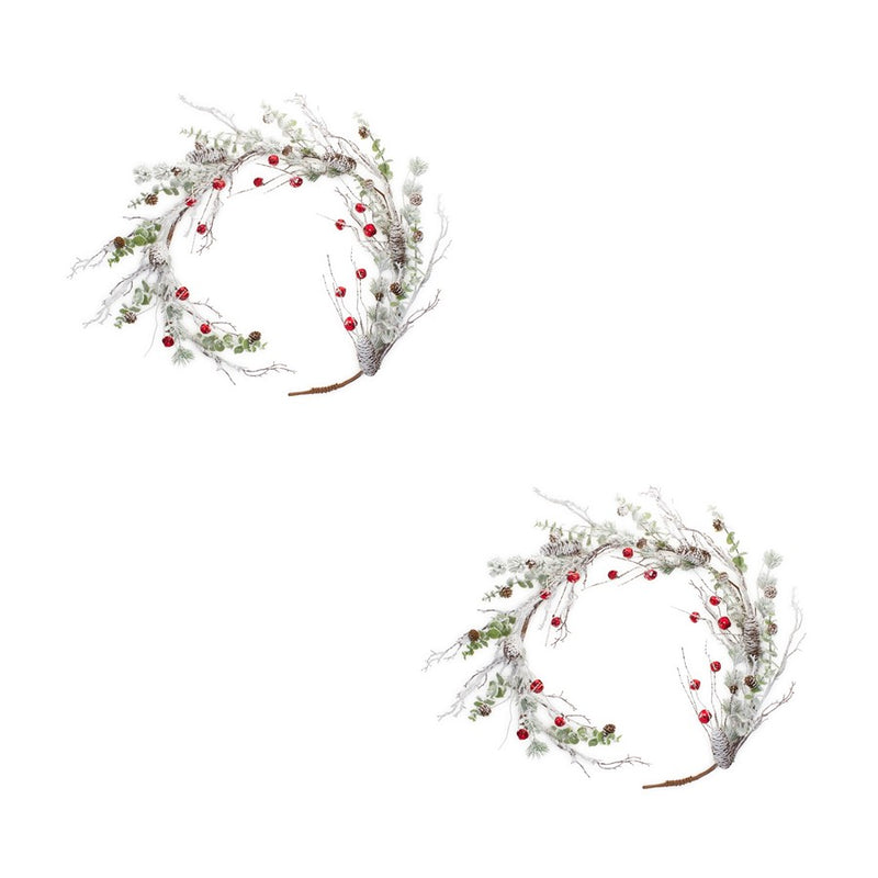 Melrose Snowy Flocked Twig Pine Garland/Sleigh Bells, Set of 2, White - 84398DS