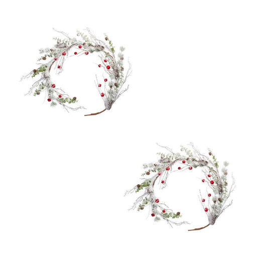 Melrose Snowy Flocked Twig Pine Garland/Sleigh Bells, Set of 2, White - 84398DS