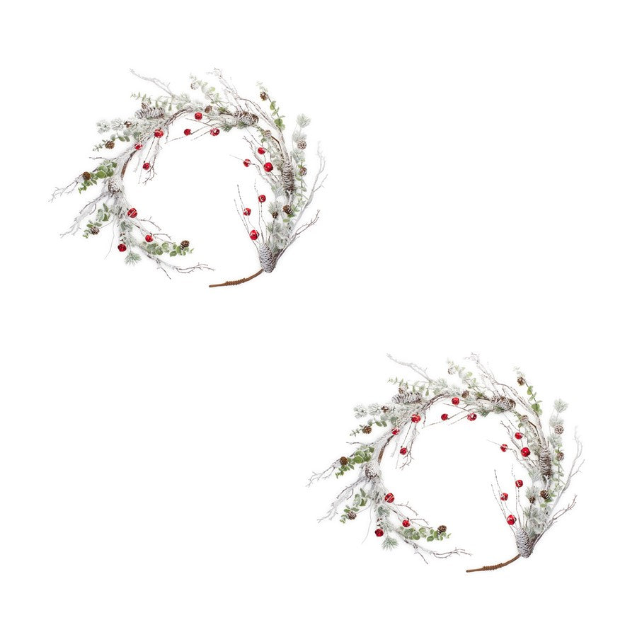 Melrose Snowy Flocked Twig Pine Garland/Sleigh Bells, Set of 2, White - 84398DS