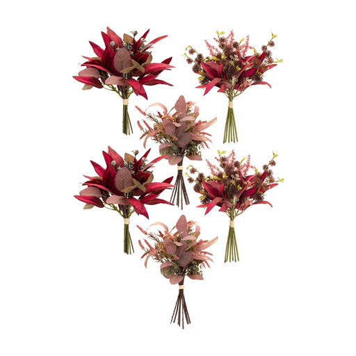Melrose Fall Burgandy Foliage/Thistle Bundle Bouquet, Set/6, Red/Red - 84426DS