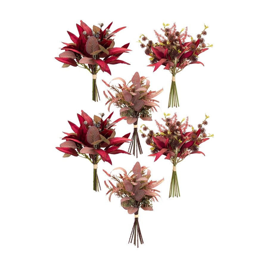 Melrose Fall Burgandy Foliage/Thistle Bundle Bouquet, Set/6, Red/Red - 84426DS