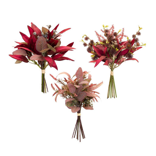Melrose Fall Burgandy Foliage/Thistle Bundle Bouquet, Set/6, Red/Red