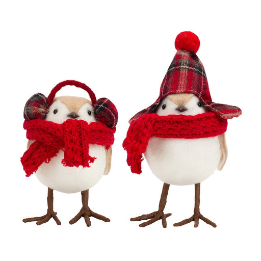 Melrose Plush Winter Bird Shelf Sitter/Scarf/Ear Muffs, Set of 12, Red
