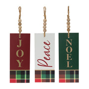 Melrose Wood Sentiment Tag Ornament, Set of 12, White/Green - 84507DS