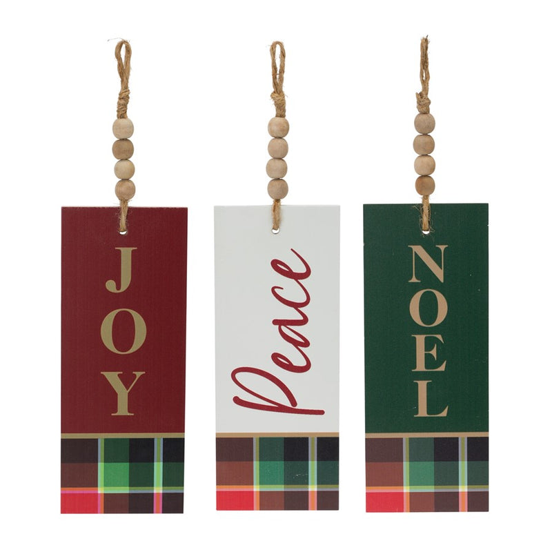 Melrose Wood Sentiment Tag Ornament, Set of 12, White/Green - 84507DS