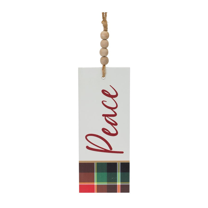 Melrose Wood Sentiment Tag Ornament, Set of 12, White/Green