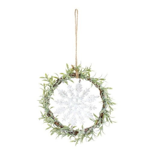 Melrose Frosted Winter Mini Leaf Wreath/Snowflake Ornament, Set of 6
