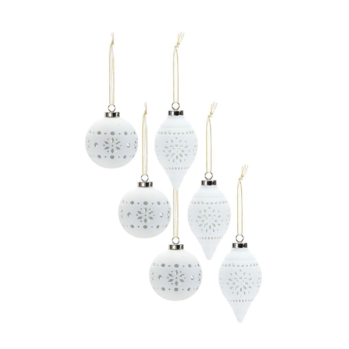 Melrose Porcela, Cut Out Ball Ornament/Nordic Design, Set of 6, White - 84531DS