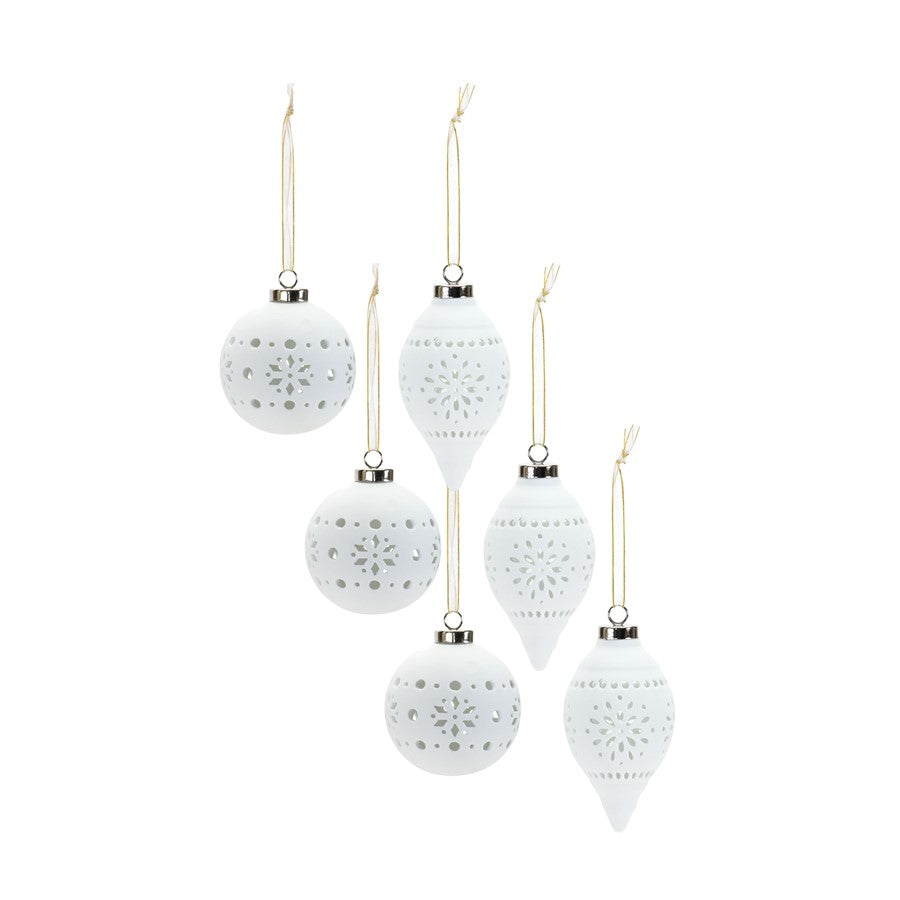 Melrose Porcela, Cut Out Ball Ornament/Nordic Design, Set of 6, White - 84531DS