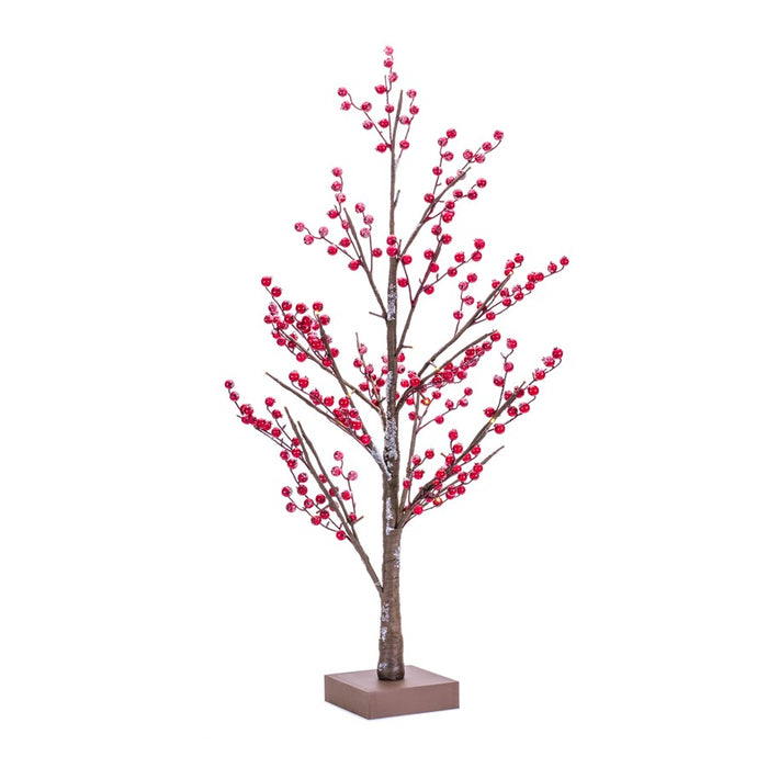 Melrose LED Lighted Frosted Berry Twig Tree/Base 38"H, Red/Brown - 84541DS