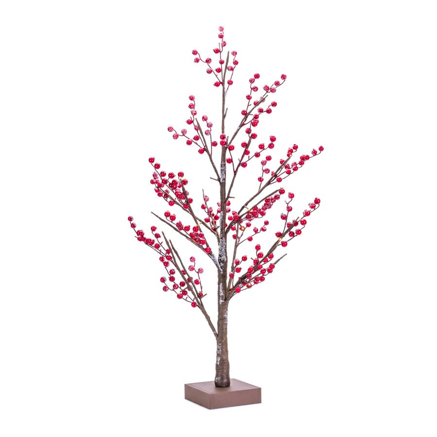 Melrose LED Lighted Frosted Berry Twig Tree/Base 38"H, Red/Brown - 84541DS