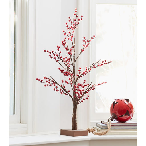 Melrose LED Lighted Frosted Berry Twig Tree/Base 38"H, Red/Brown