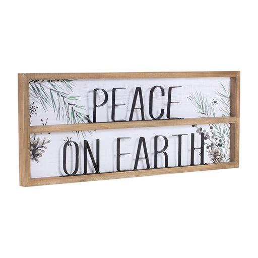 Melrose Wood Framed Peace on Earth Sign/Pine Painting, Set of 2, White