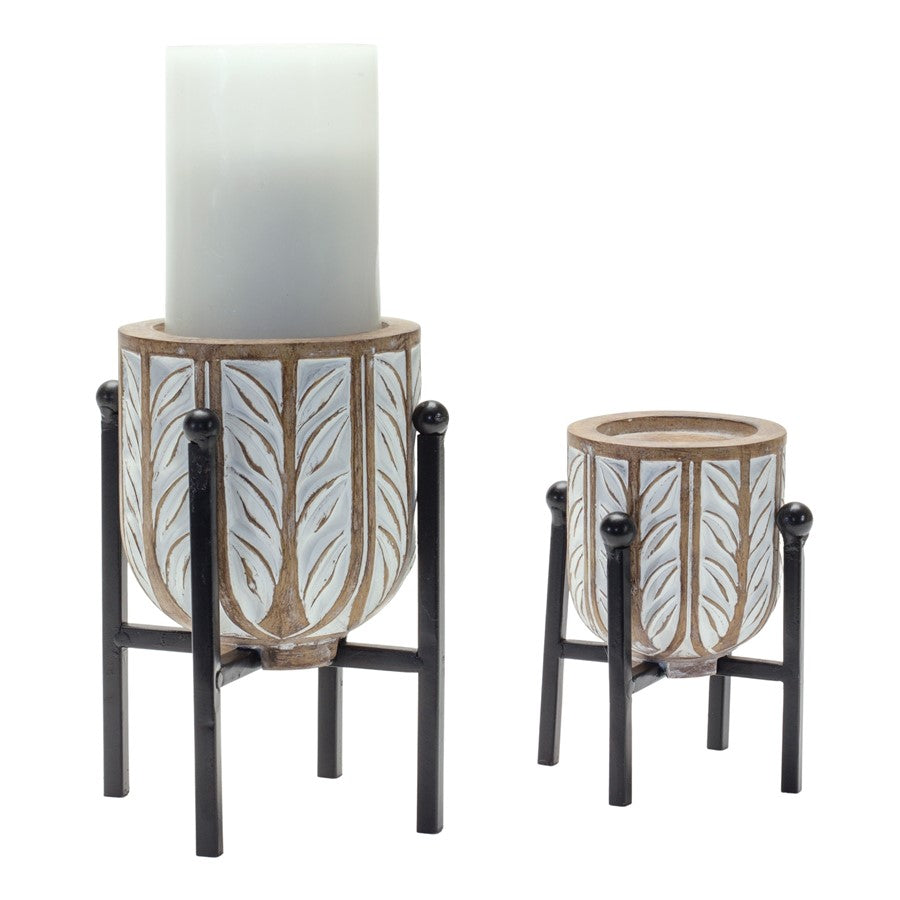 Melrose Geo Design Candle Holder/Metal Stand, Set of 2, White - 85012DS