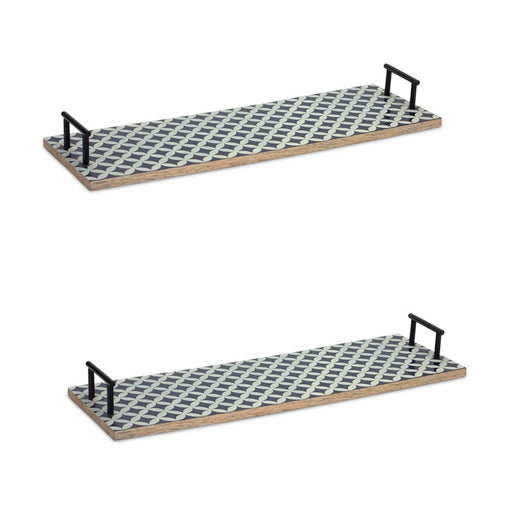 Melrose Mango Tray/Geo Design/Metal Handle Accents, Set of 2 - 85037DS