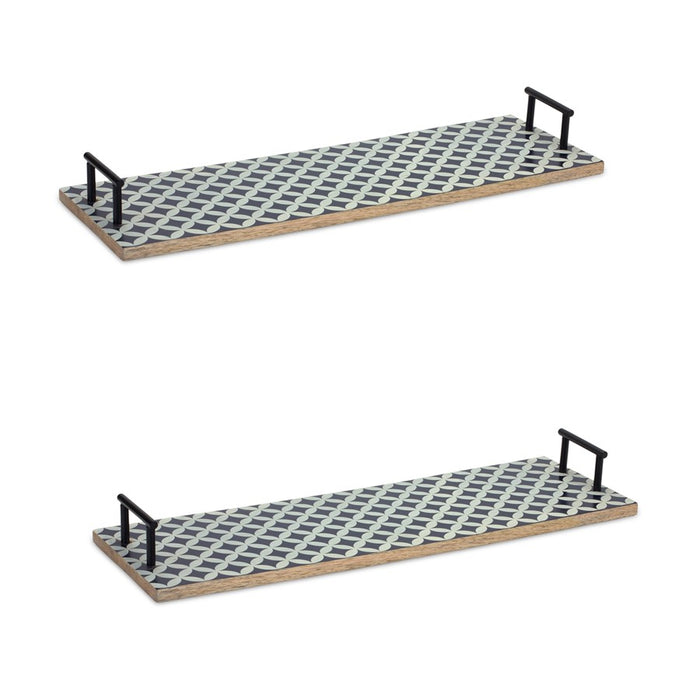 Melrose Mango Tray/Geo Design/Metal Handle Accents, Set of 2 - 85037DS