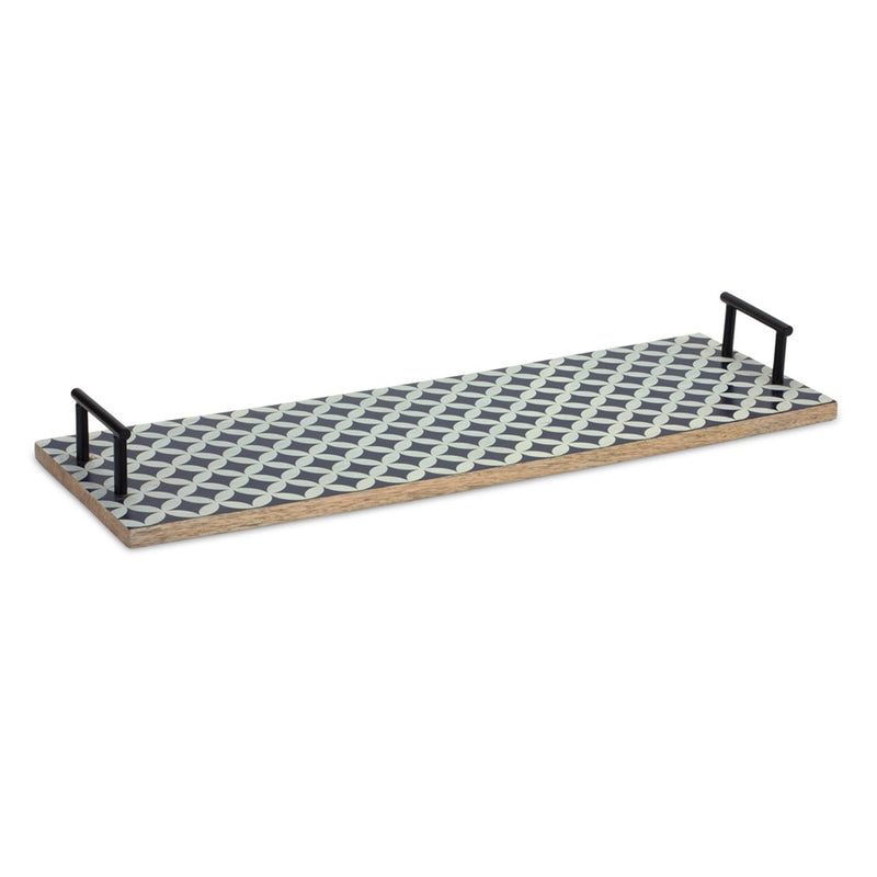 Melrose Mango Tray/Geo Design/Metal Handle Accents, Set of 2
