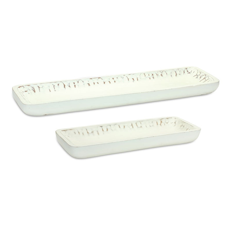 Melrose International White Washed Mango Wood Dough Bowl Tray, Set of - 85039DS