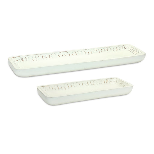 Melrose International White Washed Mango Wood Dough Bowl Tray, Set of - 85039DS
