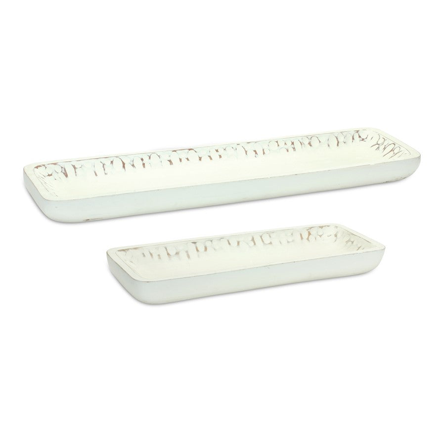 Melrose International White Washed Mango Wood Dough Bowl Tray, Set of - 85039DS