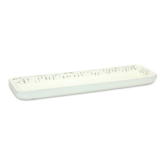 Melrose International White Washed Mango Wood Dough Bowl Tray, Set of 2