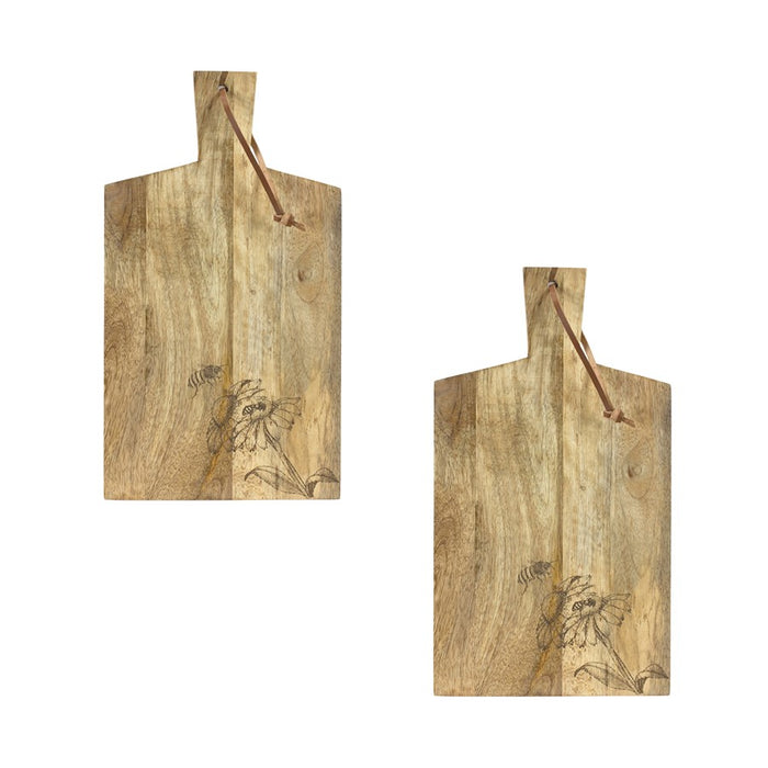 Melrose Natural Mango Wood Cutting Board/Etched Floral/Bee Design, Set - 85042DS