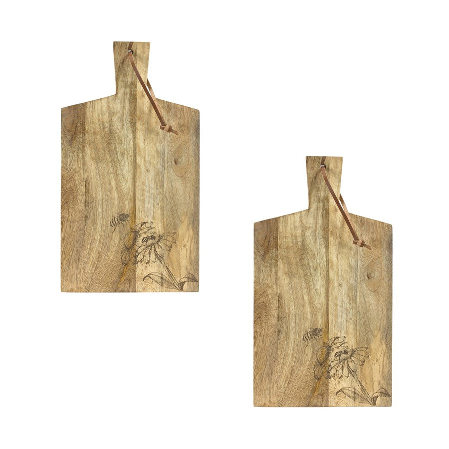 Melrose Natural Mango Wood Cutting Board/Etched Floral/Bee Design, Set - 85042DS