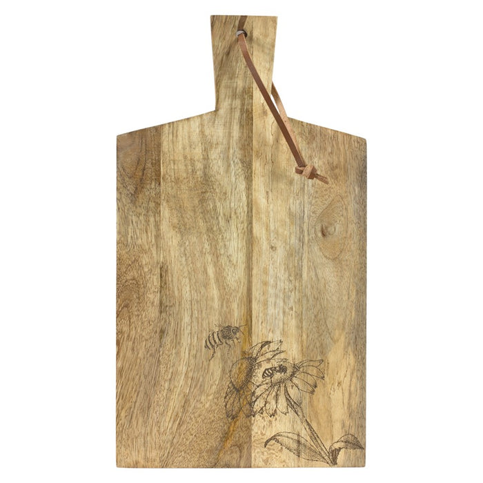 Melrose Natural Mango Wood Cutting Board/Etched Floral/Bee Design, Set