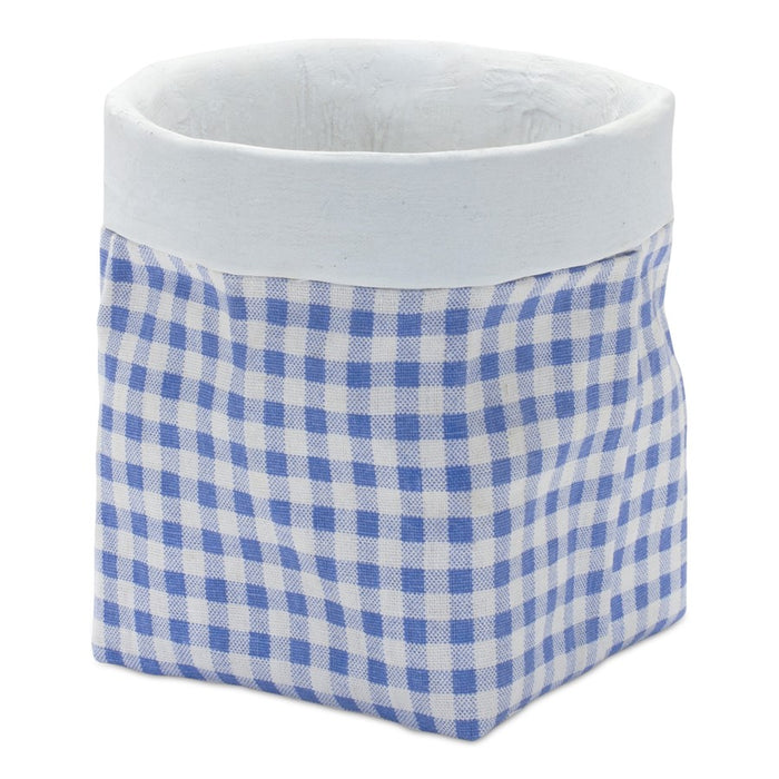 Melrose Gingham Sack Design Stone Planter, Set of 2, Blue/White