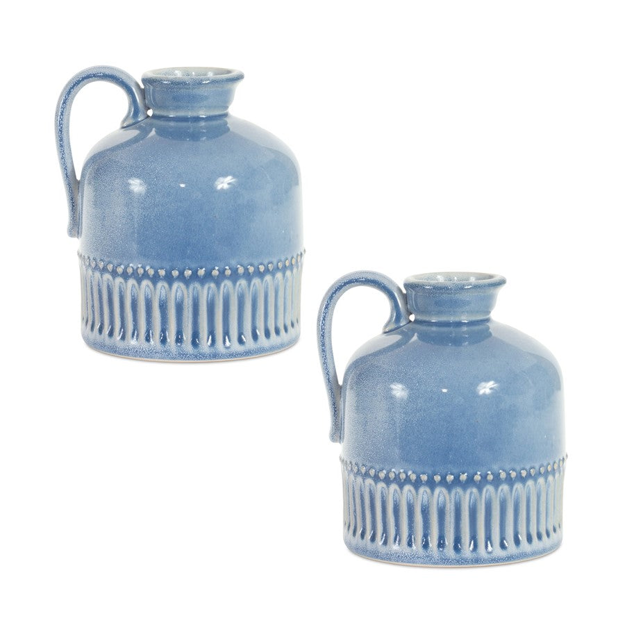 Melrose International Mini Ceramic Jug Vase/Handle, Set of 2, Blue - 85047DS