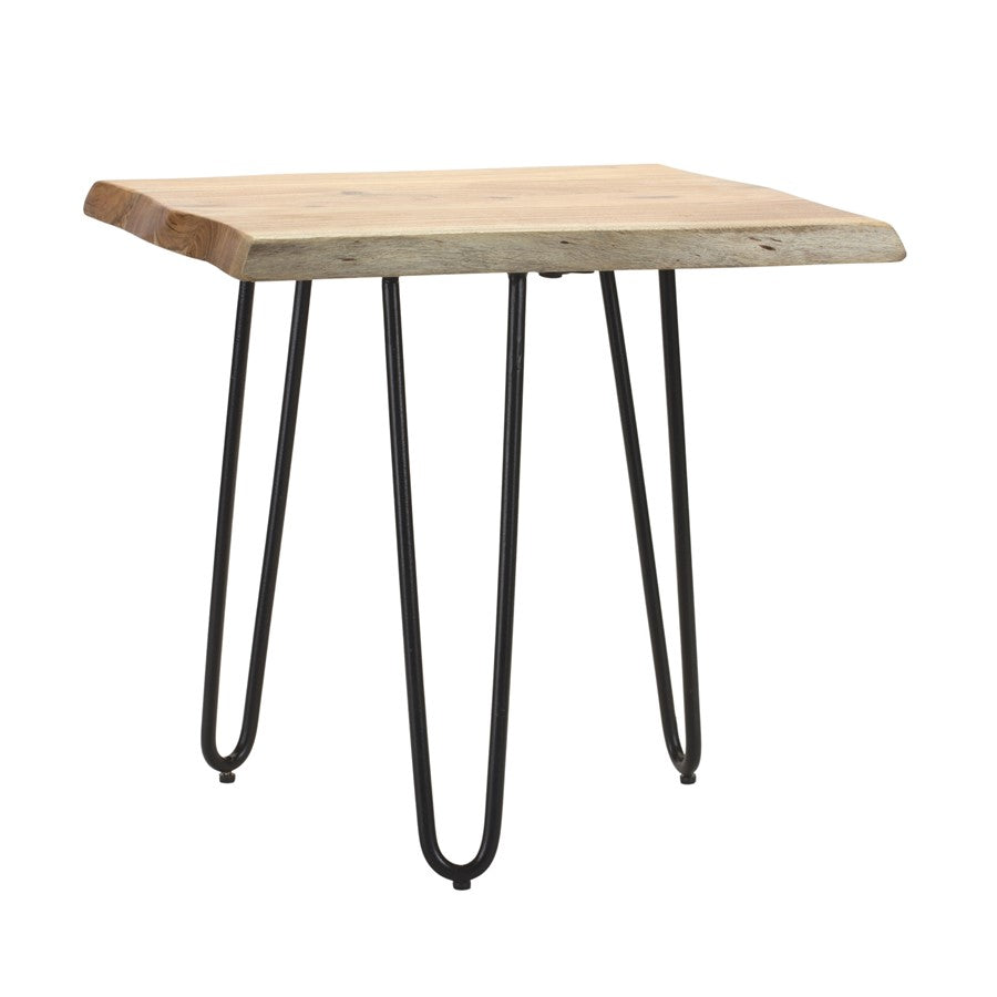 Melrose Natural Wood Slab Stool Table/Iron Legs 17.75"H, Brown/Black - 85059DS