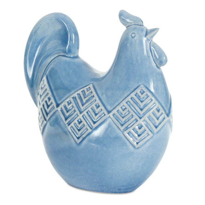 Melrose Ceramic Chicken Shelf Sitter/Geometric Design, Set of 2, Blue