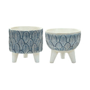 Melrose Int. Geo Leaf Planter/Legs, Set of 2, White/Blue - 85062DS