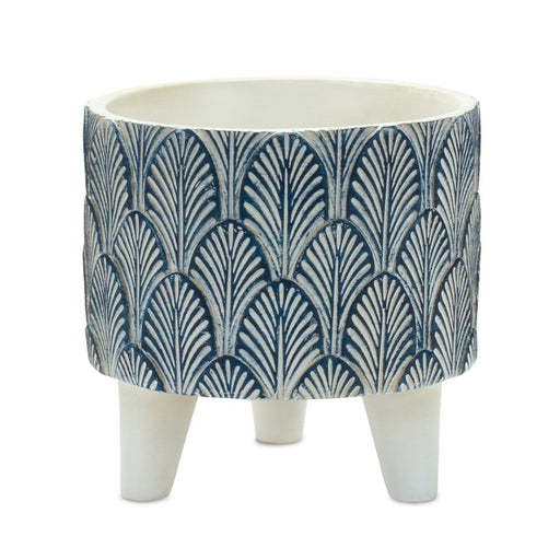 Melrose Int. Geo Leaf Planter/Legs, Set of 2, White/Blue