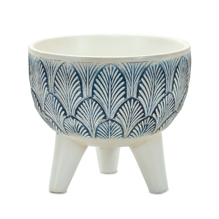 Melrose Int. Geo Leaf Planter/Legs, Set of 2, White/Blue