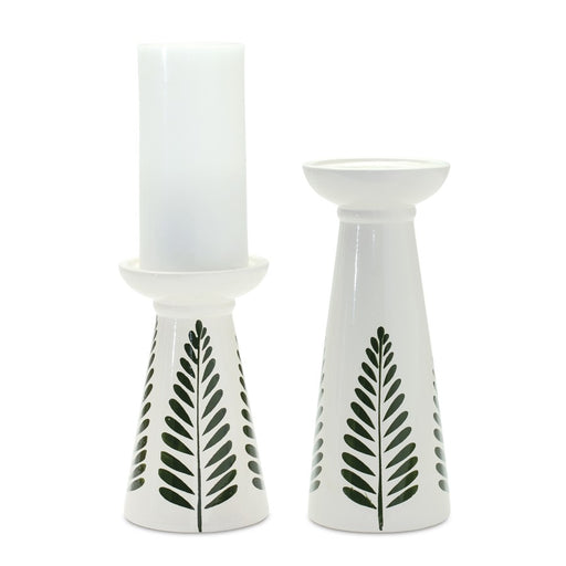 Melrose International Ceramic Candle Holder, Set of 2, White/Black - 85065DS