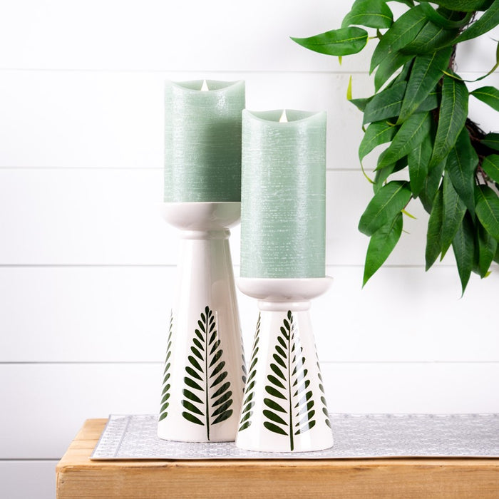 Melrose International Ceramic Candle Holder, Set of 2, White/Black