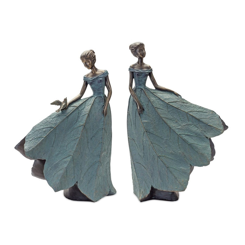 Melrose Fairy Figurine/Flower Petal Dress, Set of 2, Blue/Bronze - 85068DS
