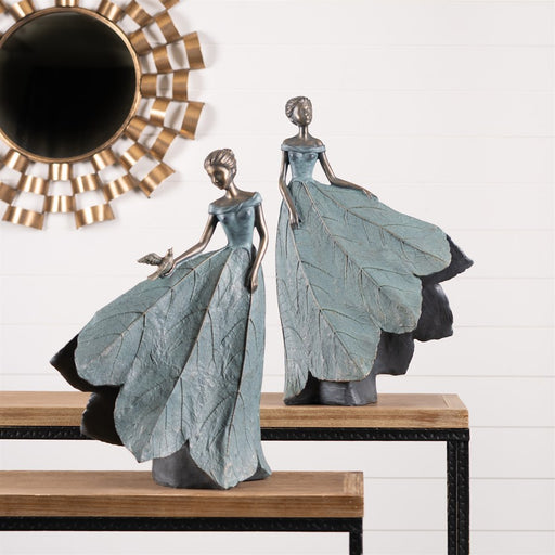 Melrose Fairy Figurine/Flower Petal Dress, Set of 2, Blue/Bronze