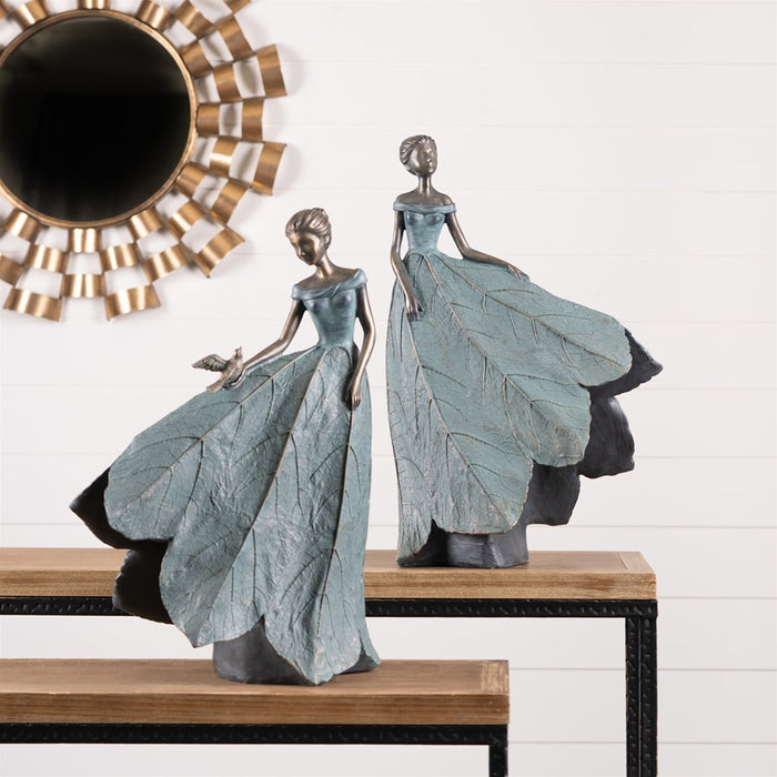 Melrose Fairy Figurine/Flower Petal Dress, Set of 2, Blue/Bronze