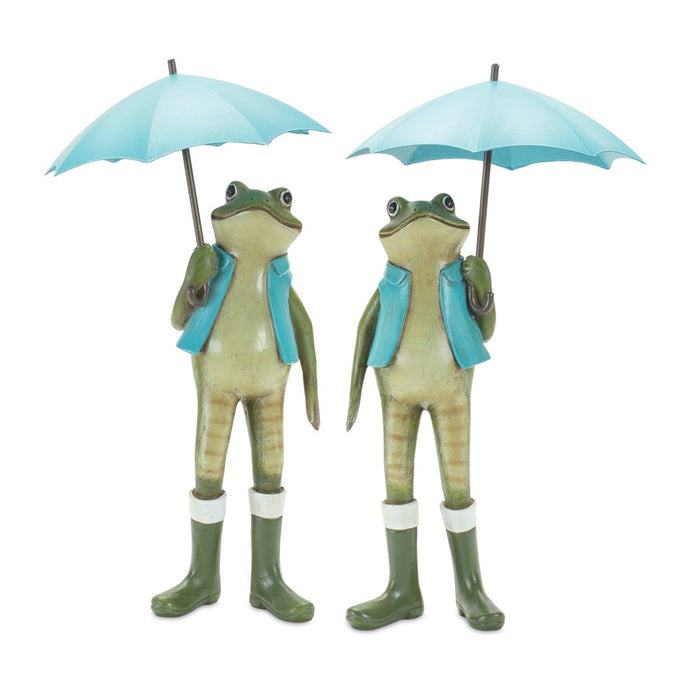 Melrose Garden Frog/Umbrella/Rainboot Accent, Set of 2, Blue/Green - 85071DS