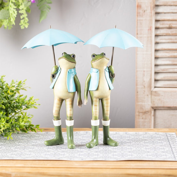 Melrose Garden Frog/Umbrella/Rainboot Accent, Set of 2, Blue/Green